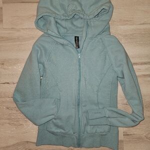 Savvi  Women's Full Zip Fleece Hoodie Medium Teal Blue Thumb Holes Jacket